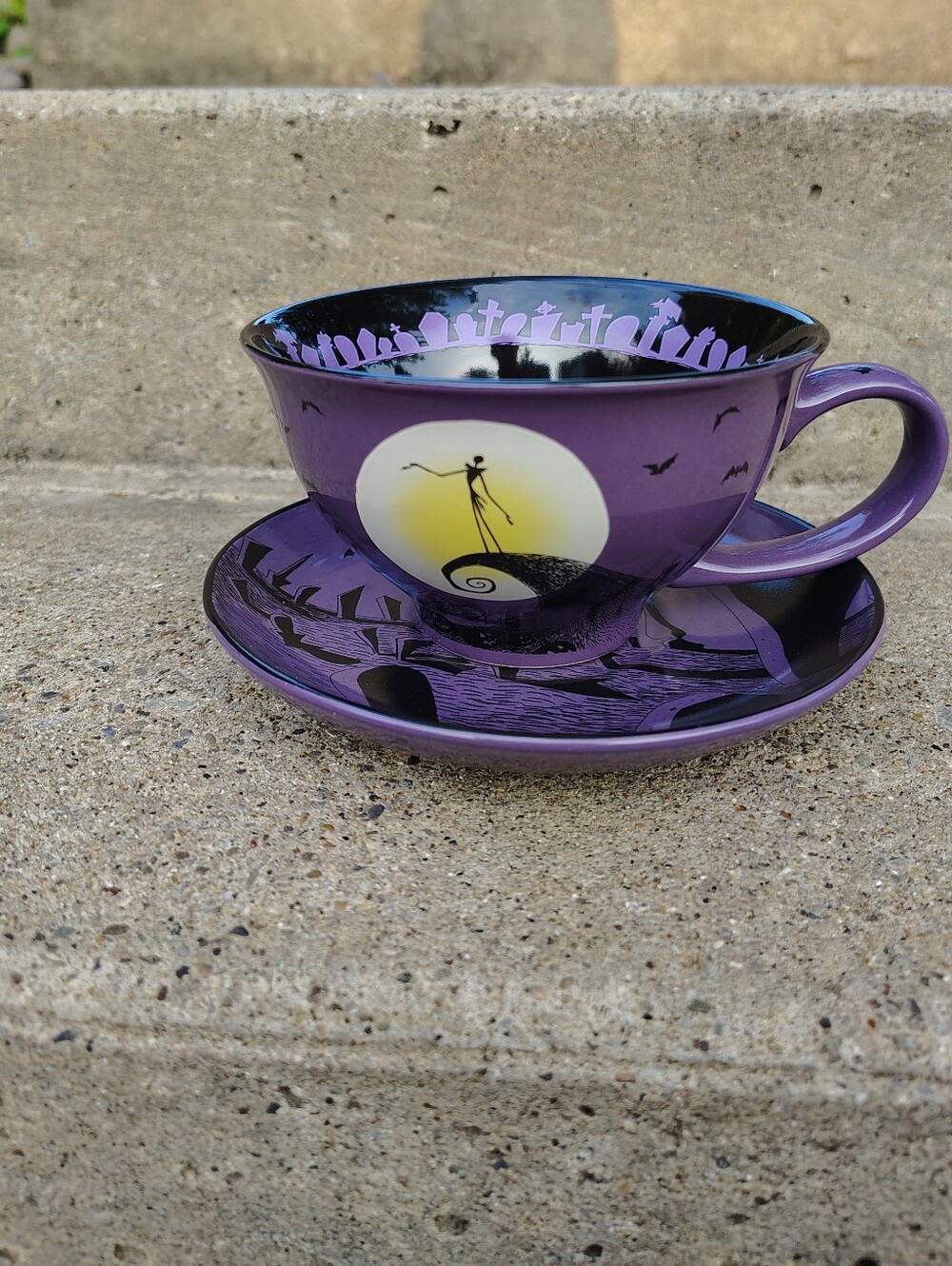 Nightmare Before Christmas Skellington Tea Cup Set Purple Ceramic Halloween